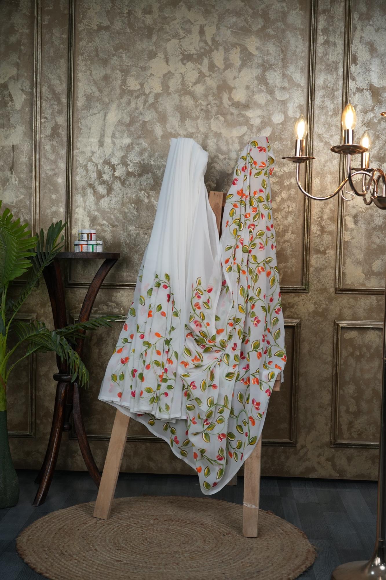 Blush Bloom - Hand-Painted Chiffon Saree