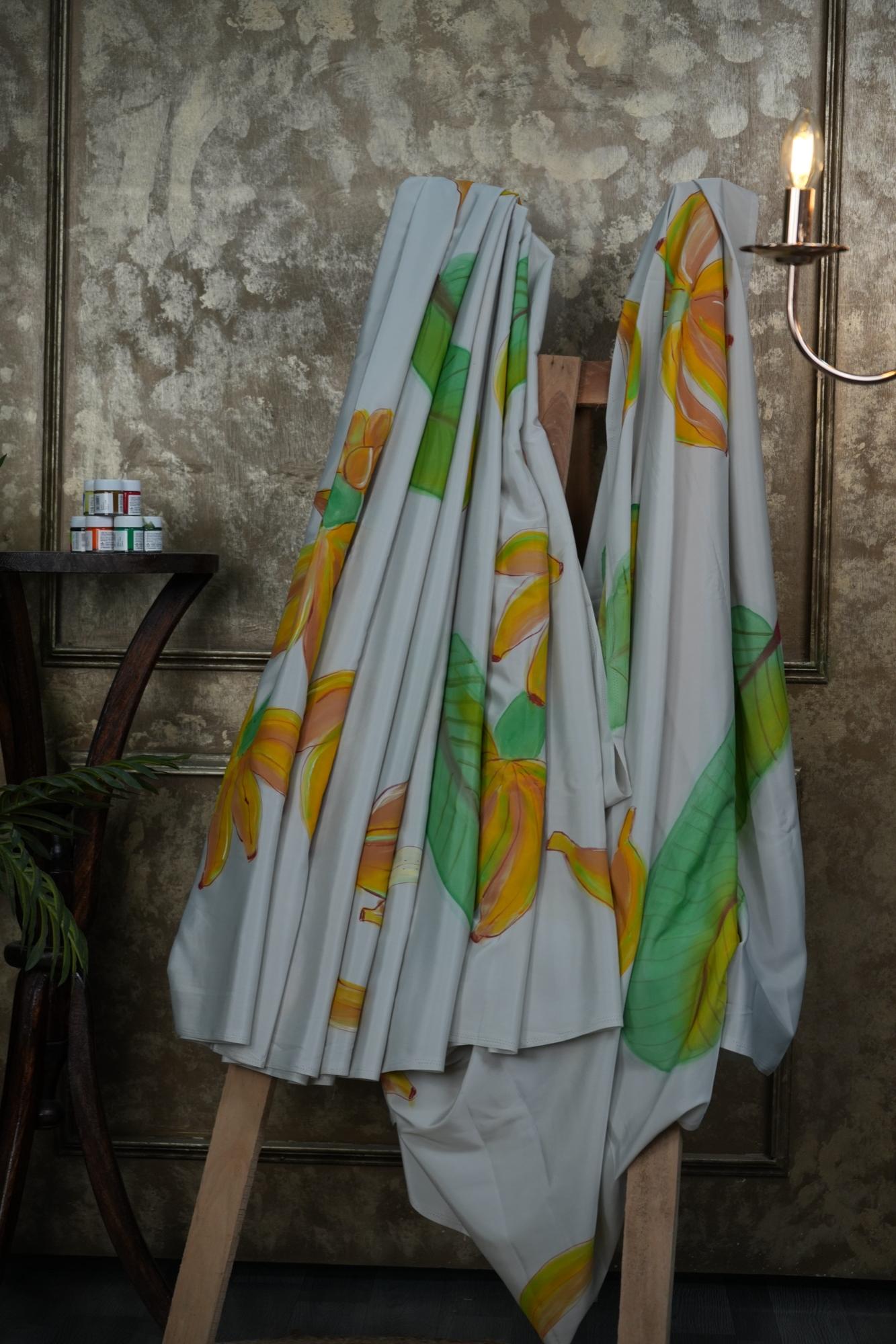 Golden Banana Crepe Saree