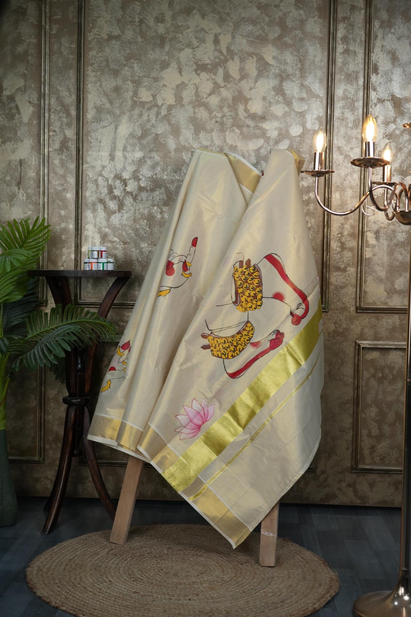 Natya Elegance Hand-Painted Tissue Saree